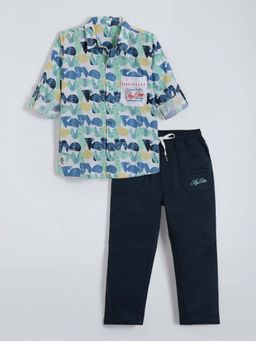 Hopscotch - Boys Blue Polycotton Abstract Shirt with Pant
