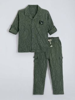 Hopscotch - Boys Grey Cotton Blend Textured Shirt with Pant