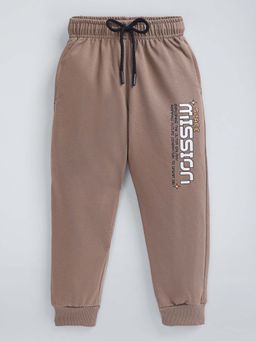 Hopscotch - Boys Brown Cotton Blend Typography Joggers