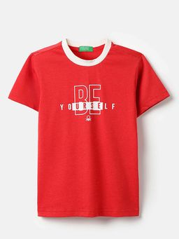 United Colors of Benetton - Boys Red Polycotton Printed T-shirt