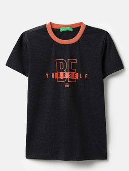 United Colors of Benetton - Boys Black Polycotton Printed T-shirt
