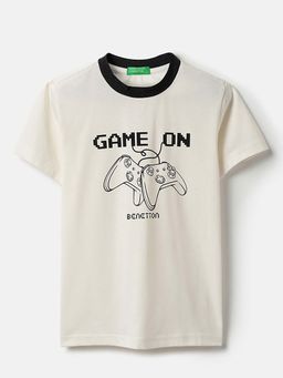 United Colors of Benetton - Boys Off White Polycotton Printed T-shirt