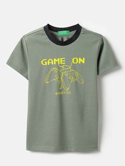 United Colors of Benetton - Boys Green Polycotton Printed T-shirt
