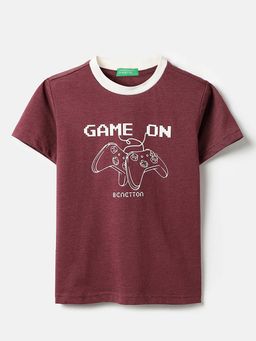 United Colors of Benetton - Boys Wine Polycotton Printed T-shirt