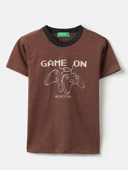 United Colors of Benetton - Boys Brown Polycotton Printed T-shirt