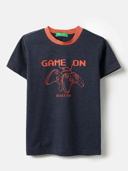 United Colors of Benetton - Boys Navy Blue Polycotton Printed T-shirt