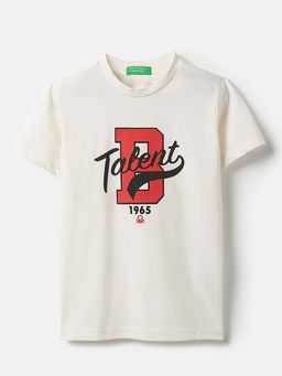 United Colors of Benetton - Boys Off White Polycotton Printed T-shirt