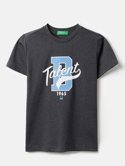 United Colors of Benetton - Boys Grey Polycotton Printed T-shirt