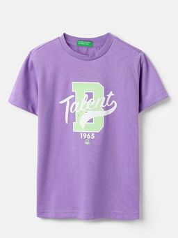 United Colors of Benetton - Boys Purple Polycotton Printed T-shirt
