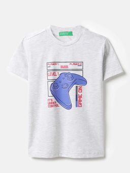 United Colors of Benetton - Boys Grey Polycotton Printed T-shirt