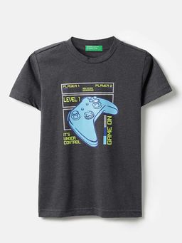 United Colors of Benetton - Boys Grey Polycotton Printed T-shirt