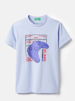 United Colors of Benetton - Boys Blue Polycotton Printed T-shirt