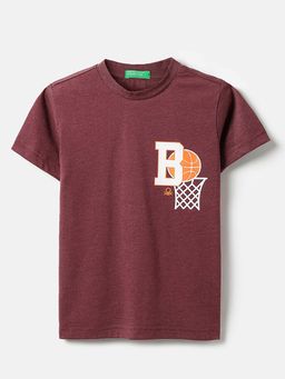 United Colors of Benetton - Boys Maroon Polycotton Printed T-shirt