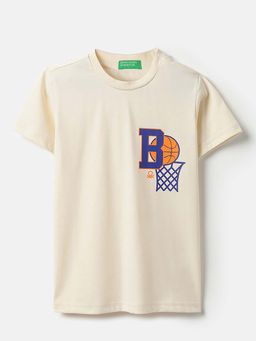 United Colors of Benetton - Boys Off White Polycotton Printed T-shirt