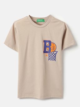 United Colors of Benetton - Boys Beige Polycotton Printed T-shirt