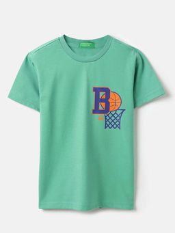 United Colors of Benetton - Boys Green Polycotton Printed T-shirt