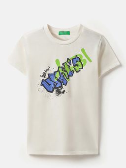 United Colors of Benetton - Boys Off White Polycotton Printed T-shirt