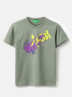 United Colors of Benetton - Boys Green Polycotton Printed T-shirt