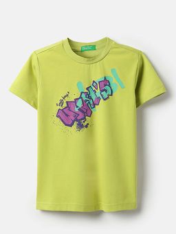United Colors of Benetton - Boys Green Polycotton Printed T-shirt