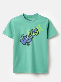 United Colors of Benetton - Boys Green Polycotton Printed T-shirt