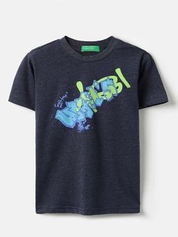 United Colors of Benetton - Boys Navy Blue Polycotton Printed T-shirt