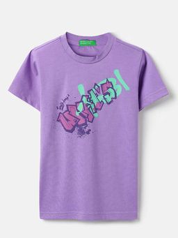 United Colors of Benetton - Boys Purple Polycotton Printed T-shirt