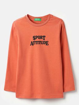 United Colors of Benetton - Boys Orange Polycotton Printed T-shirt