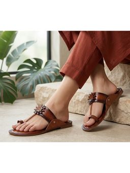 VYSTIQ - Women Step into effortless style with these chic flat Kolhapuris - Tan