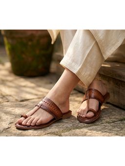 VYSTIQ - Women Step into effortless style with these chic flat Kolhapuris - Tan