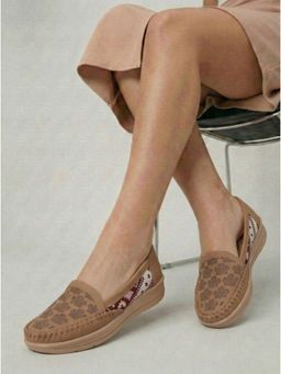 VYSTIQ - Women Leather casual Loafers with soft insole comfortable - Beige