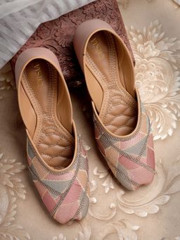 VYSTIQ - Women Trendy Embroidered Ethnic Juttis with Comfortable Insole - Peach