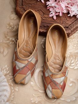 VYSTIQ - Women Trendy Embroidered Ethnic Juttis with Comfortable Insole - Tan