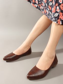 VYSTIQ - Women Elegant Perforated Faux Leather Ballerina Flats for Daily Comfort - Brown