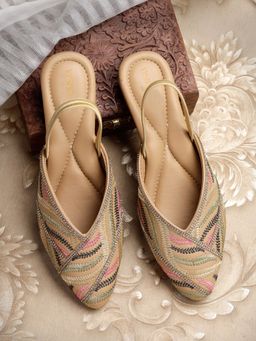 VYSTIQ - Women Trendy Embroidered Ethnic Sandals - Tan