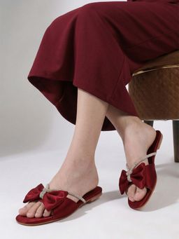 VYSTIQ - Women Comfortable and Soft Insole Bows Flats - Maroon