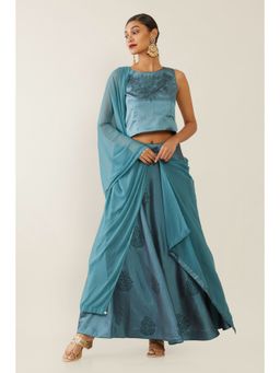 Soch - Women Blue Embellished & Sequined Lehenga Choli (Set of 3)