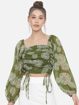 Trend Arrest - Green Printed Ruching Top