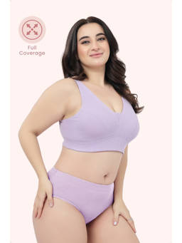 Zelena - Fixed Padded Maternity and Nursing Bra Cotton Ribbed Wirefree Bra Lavender