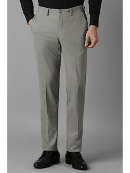 Louis Philippe - Men Grey Slim Fit Solid Flat Front Formal Trousers