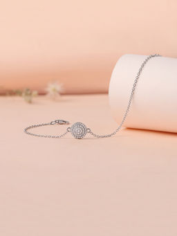 Ornate Jewels - 925 Silver American Diamond Cluster Adjustable Bracelet For Women & Girls