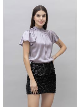 PURYS - Lavender High Neck Satin Top