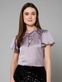 PURYS - Lavender Casual Satin Top