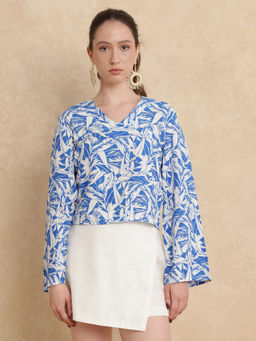 RAREISM - Jankem Light Blue Abstract Regular Cropped Top