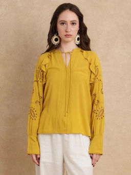 RAREISM - Janmar Mustard Schiffli Regular Top