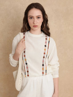 RAREISM - Ronz Off White Embroidered Relaxed Top