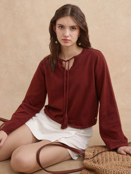 RAREISM - Ronzmu Dark Brown Textured Regular Top