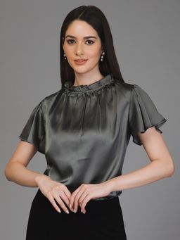 PURYS - Grey Satin Top