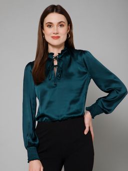 PURYS - Green Smocking Satin Top