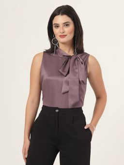 Style Quotient - Women Solid Mauve Regular Fit Formal Satin Top