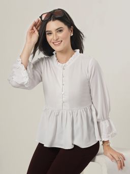 Style Quotient - Women Solid White Polymoss Regular Fit Smart Casual Top